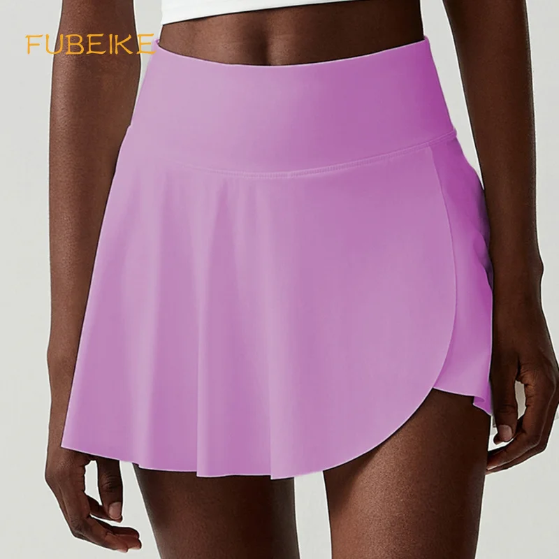 

FUBEIKE Quick-Dry Tennis Skirt For Women Plus Size Stretch Anti-Exposure Yoga Fitness Running Sports Half Skirt Female Clothing
