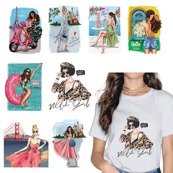 Fashion Girl Oil Painting Series Thermal Transfer Sticker Fashion Prints Iron-On Patches For Clothing Washable Appliques