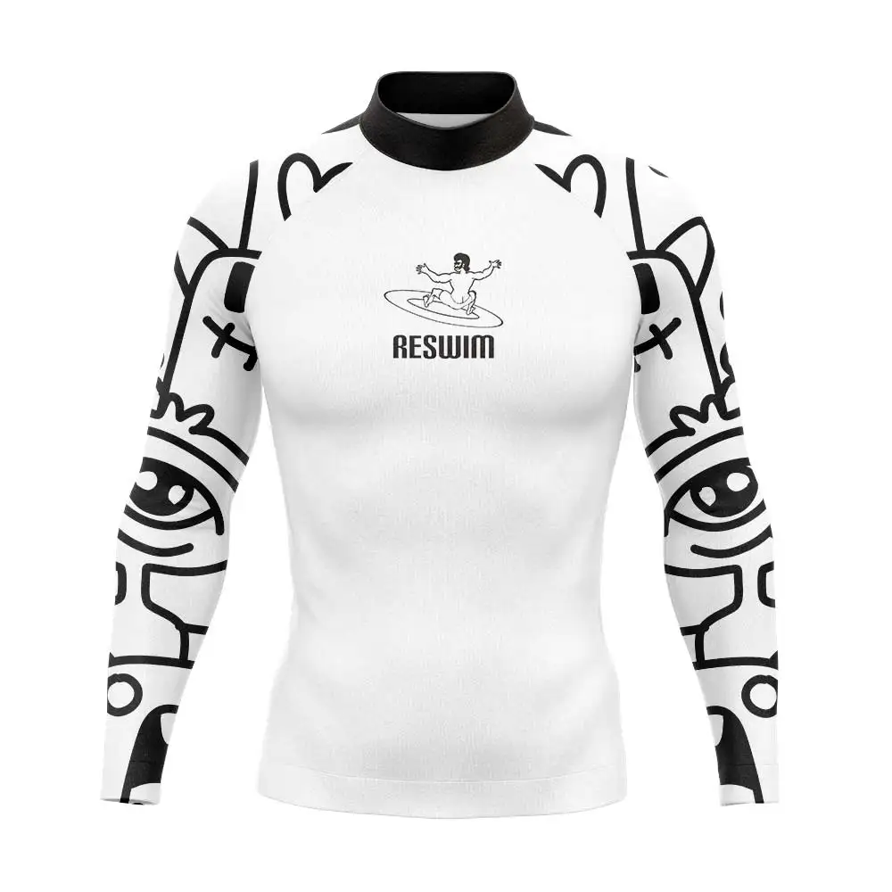 New Men\'s Swimwear Rash Guard Long Sleeve Surf Diving Bathing Suit UV Protection Print Swimsuit Swimming T-shirt Beach Rashguard