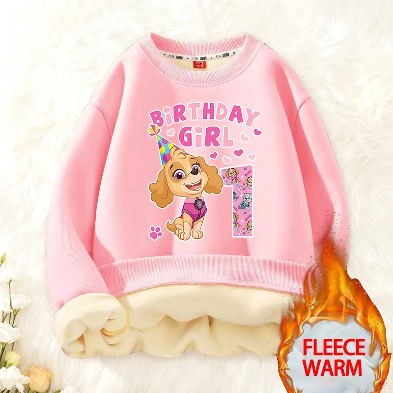 

PAW Patrol Child Crew Neck Sweatshirt Cartoon Birthday Number Print Lambswool Tops Girls Winter Casual Thermal Fleece Pullover