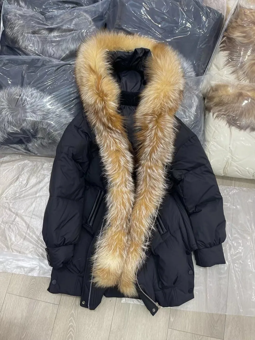 White Goose Down Jacket Real Fox Fur Coat Women\'s Mid-length Casual Warm Coat  2023 Winter Jacket New European Clothing Female