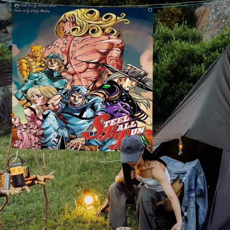 1PC Anime JoJo's Bizarre Adventure Creative Pattern Hanging Flag Polyester Printed Banner Hand Pulled Flag