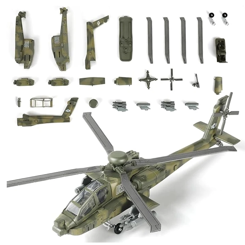 1/72 Army Fighter Kit Toy Modern Aircraft Model Military Series AH-64 Helicopter Gunship Apache Air Force Building Block Set