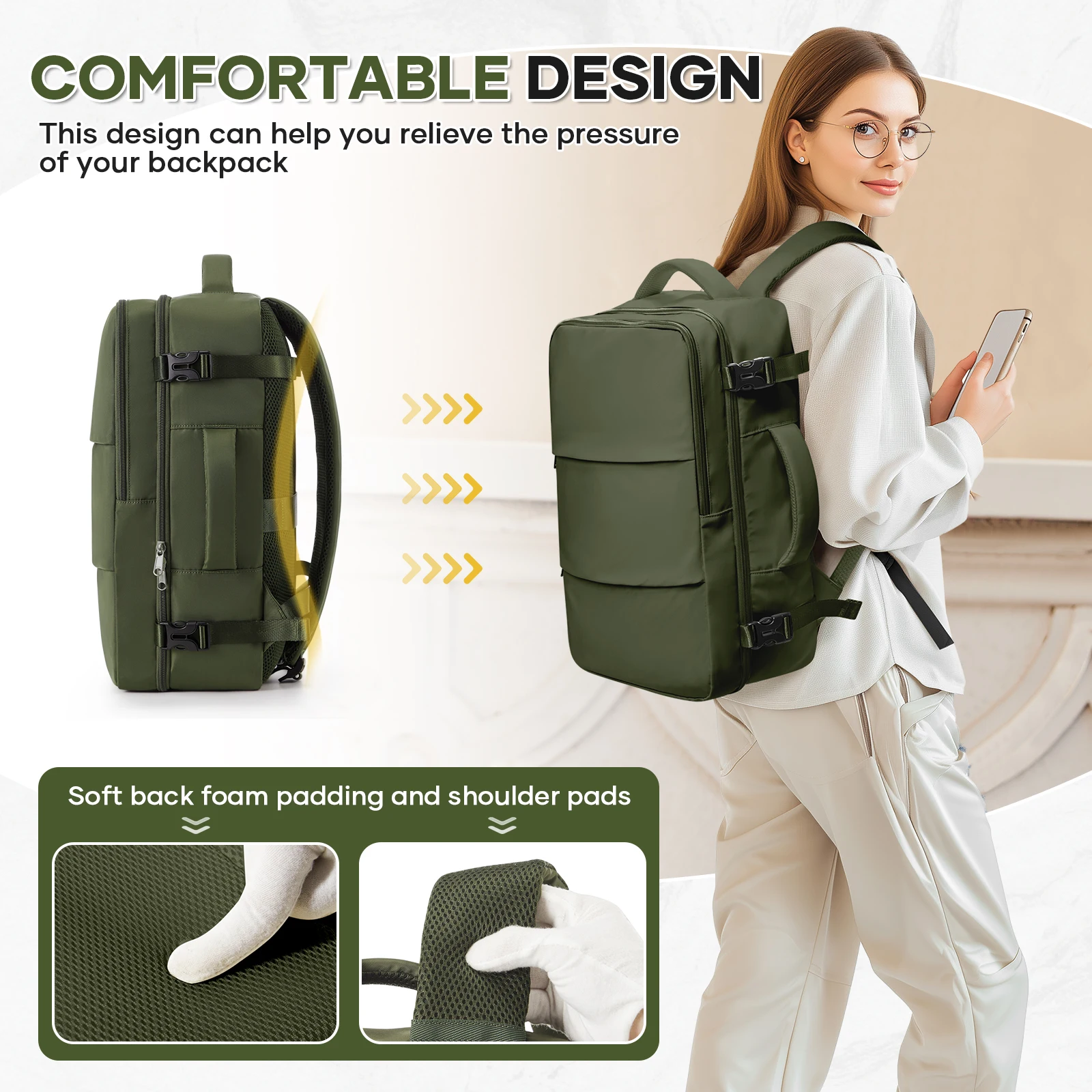 大容量旅行ハンドバッグカジュアルバックパックショルダーバッグ短期旅行用飛行機承認 Easyjet 45x36x20 キャビンバッグ