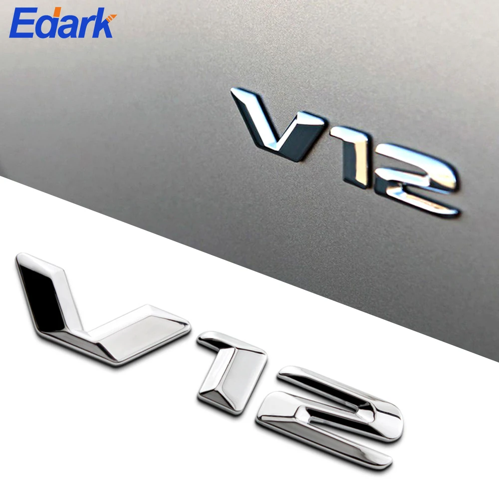 

Auto Metal Alloy 3D V12 Logo Engine Displacement Trunk Rear Car Badge Decal Chrome V12 Side Wing Emblem Sticker Car Styling New