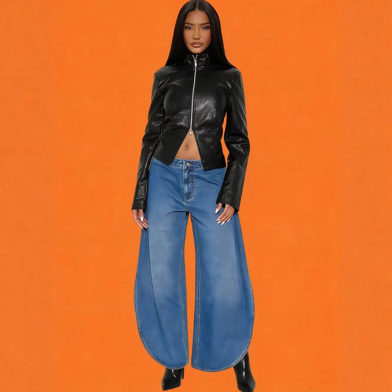 

2026 Spring Summer New Women Fashion High Waist Wide Leg Jeans Women's Street Wash Slit Bell Bottom Pants
