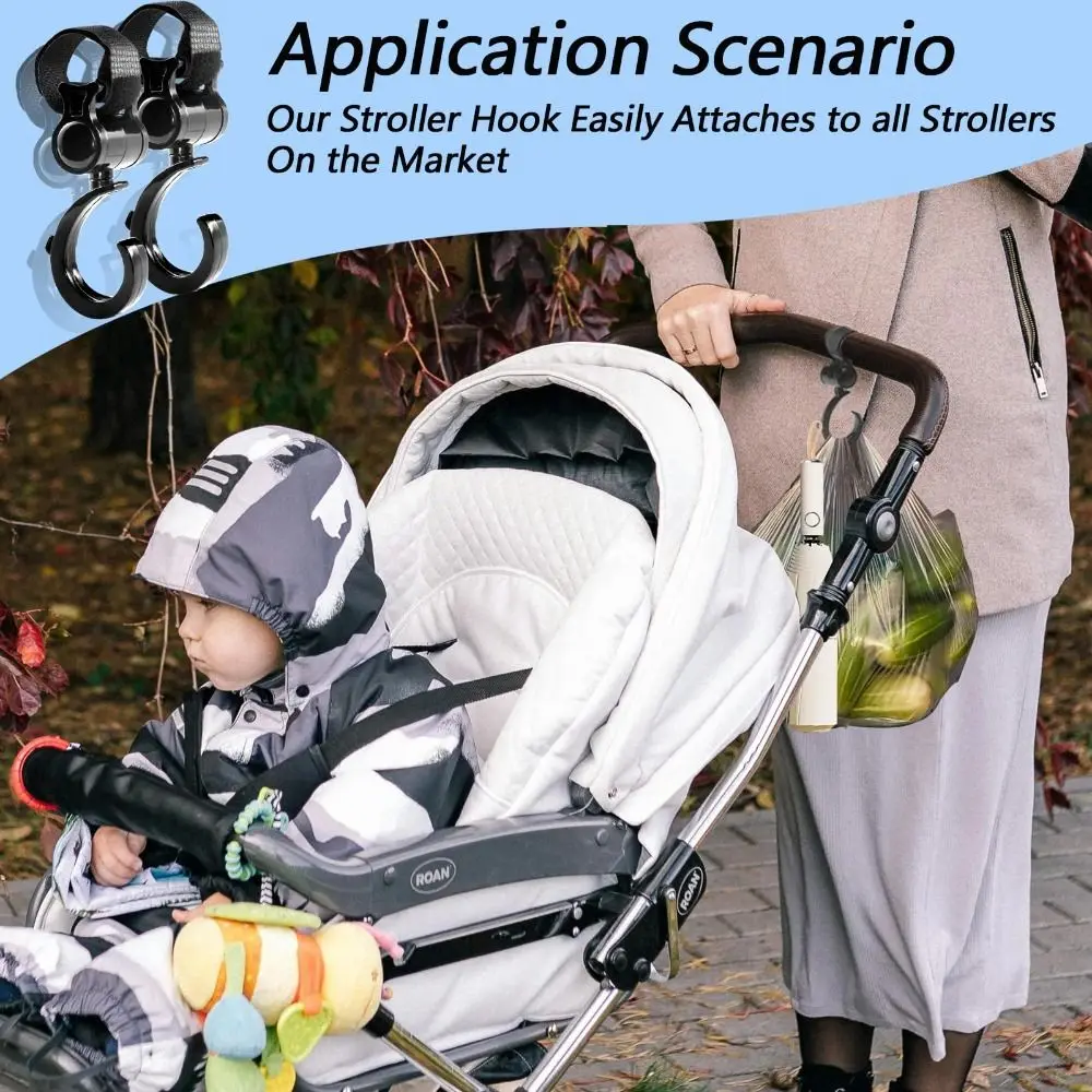 Großer Haken für Kinderwagen, 360-Grad-Drehhaken und Schlaufe, Kinderwagen-Zubehör, langlebiger Mehrzweck-Kinderwagen-Aufhänger, Kinderwagen
