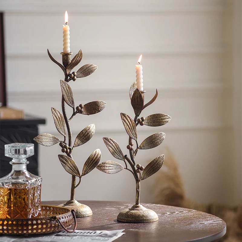 Vintage Botanical Cast Iron Candle Holder | Rustic Leaf Design Taper Candle Stand | Home Decor