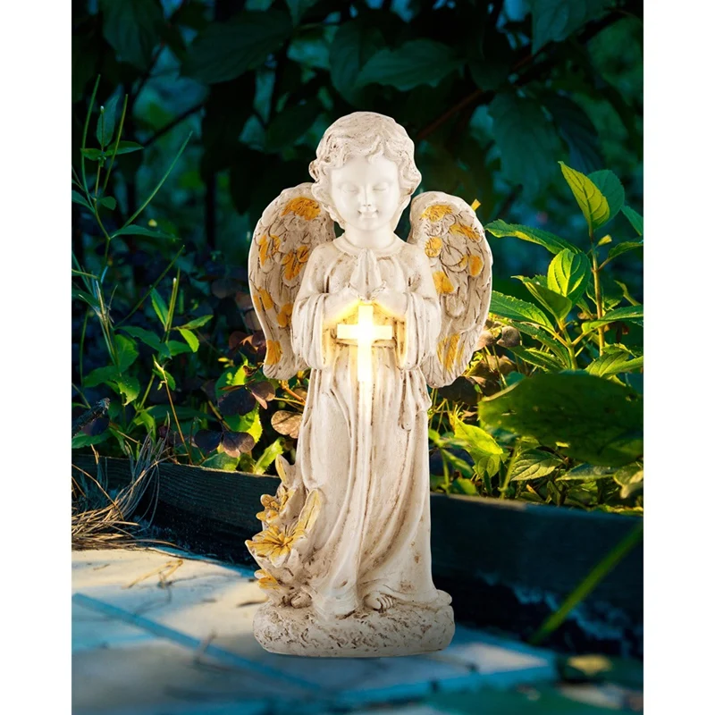 Solar Angel Statues for Outside Garden,12 Inch Solar Angel Figurines Light for Cemetery Decorations,Yard Decor-A75P