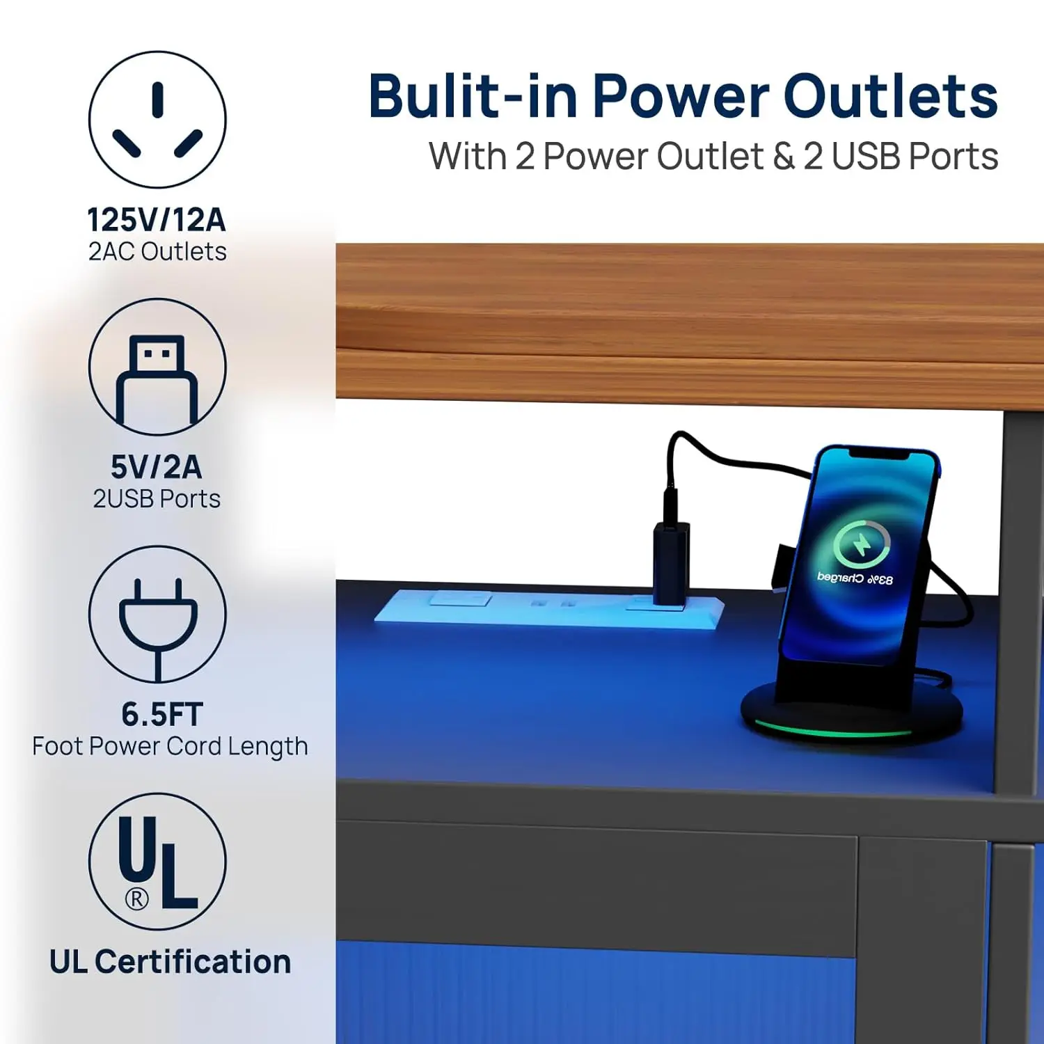 Lemari Bar Dengan Penyimpanan Untuk Rumah, 360 °   Lemari Anggur Berputar, Meja Bar LED Dengan Rak Anggur & Tempat Gelas Dilengkapi Stopkontak