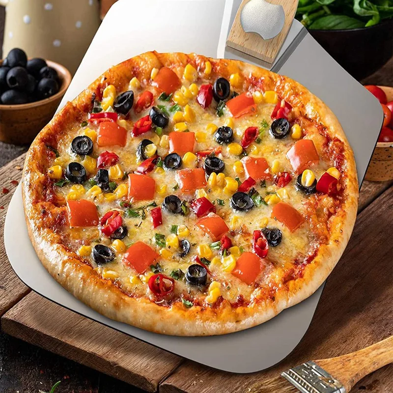 Pala de Metal de aluminio para Pizza, pala con mango plegable para horno, extraíble