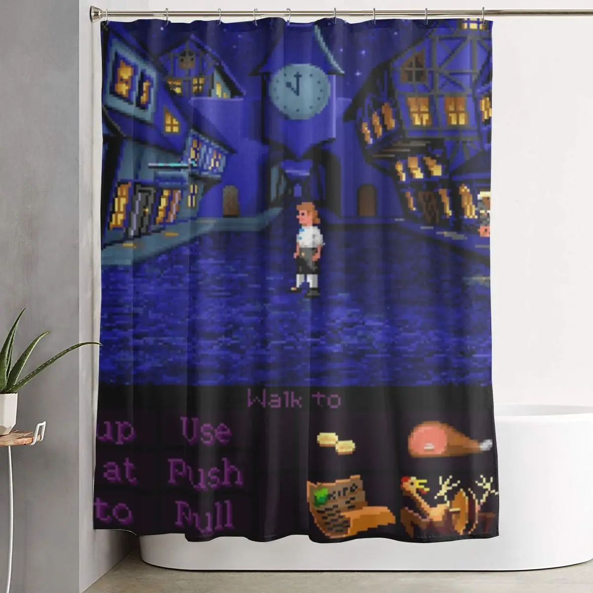 

Занавеска для душа «Улицы острова Меле» (Monkey Island 1) из полиэстера, водонепроницаемая, с крючками