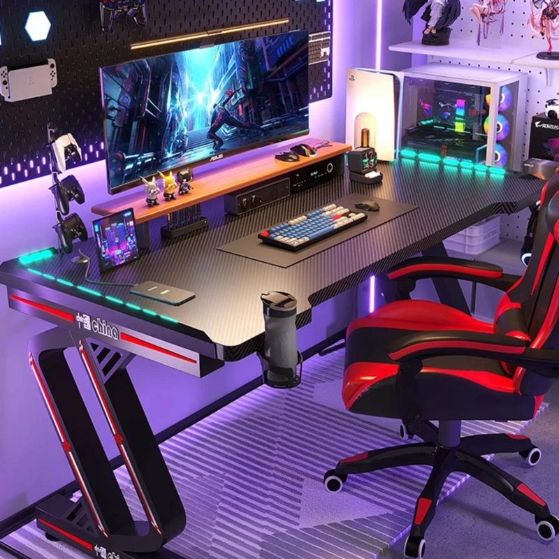 

Working Gaming Set White Desk Executive Led Rgb Modern Small Office Table Computer Study Room Mesa De Escritorio Home Office