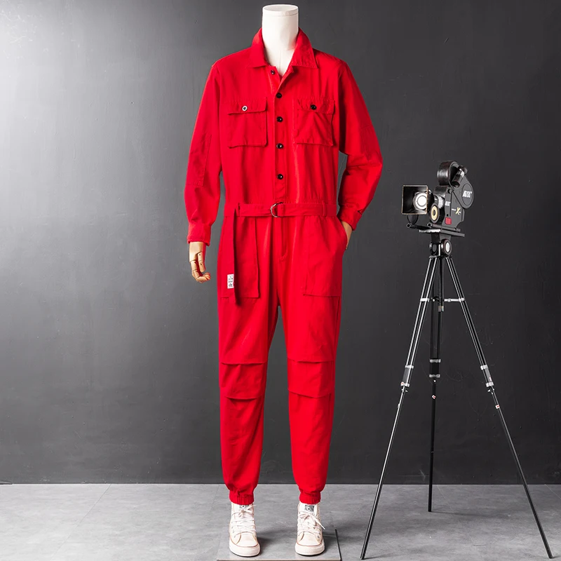 

Loose Casual ex Overall Suit Red Dancewear Comfortable Breathable Men's Faion Lazy Sle Workwear Couple's Outfit
