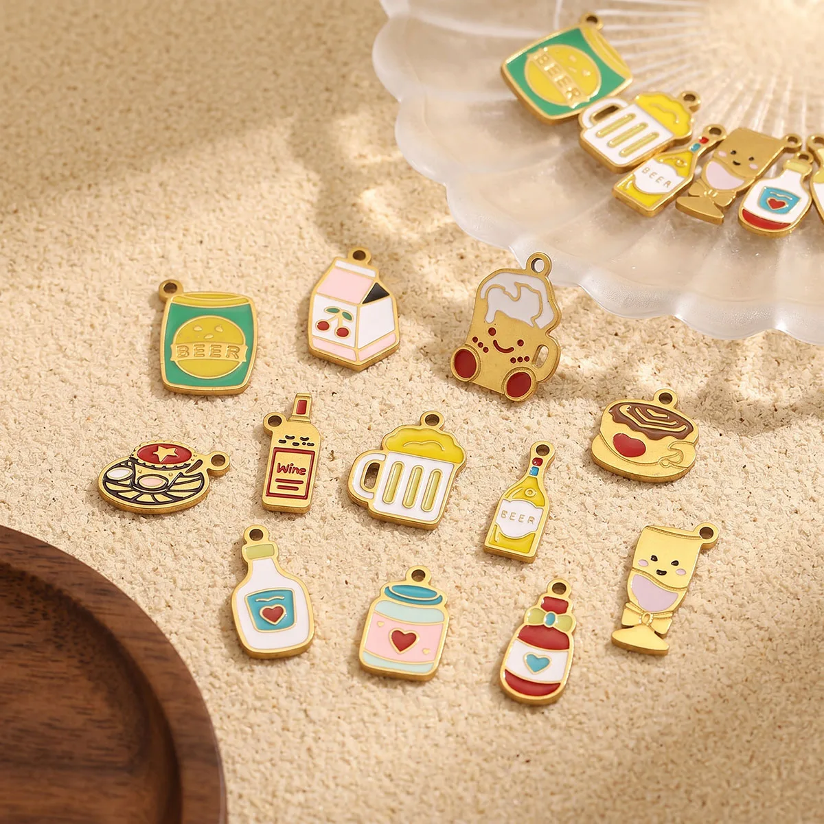 5pc Enamel Cute Food Drink Cha - Wine Beer Coffee Drink 评论和价格