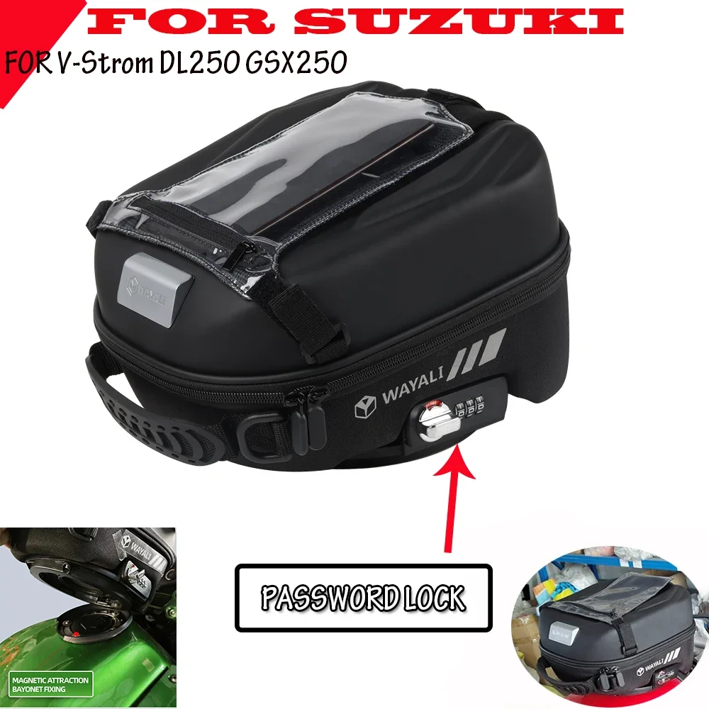 Motorcycle waterproof  Strap Tank Bag  For SUZUKI V-Strom DL250 Vstrom DL 250 SX 250SX GSX250 Travel Backpack Racing Luggage