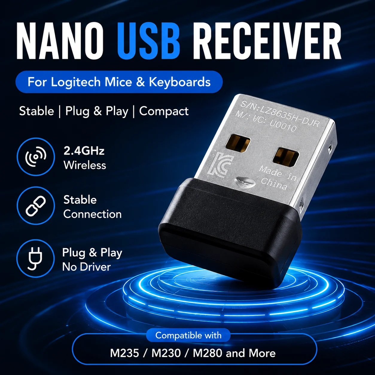 2.4G USB Wireless Receiver Nano Receiver for Logitech M235 M230 M280 Mouse Keyboard Replacement Adapter