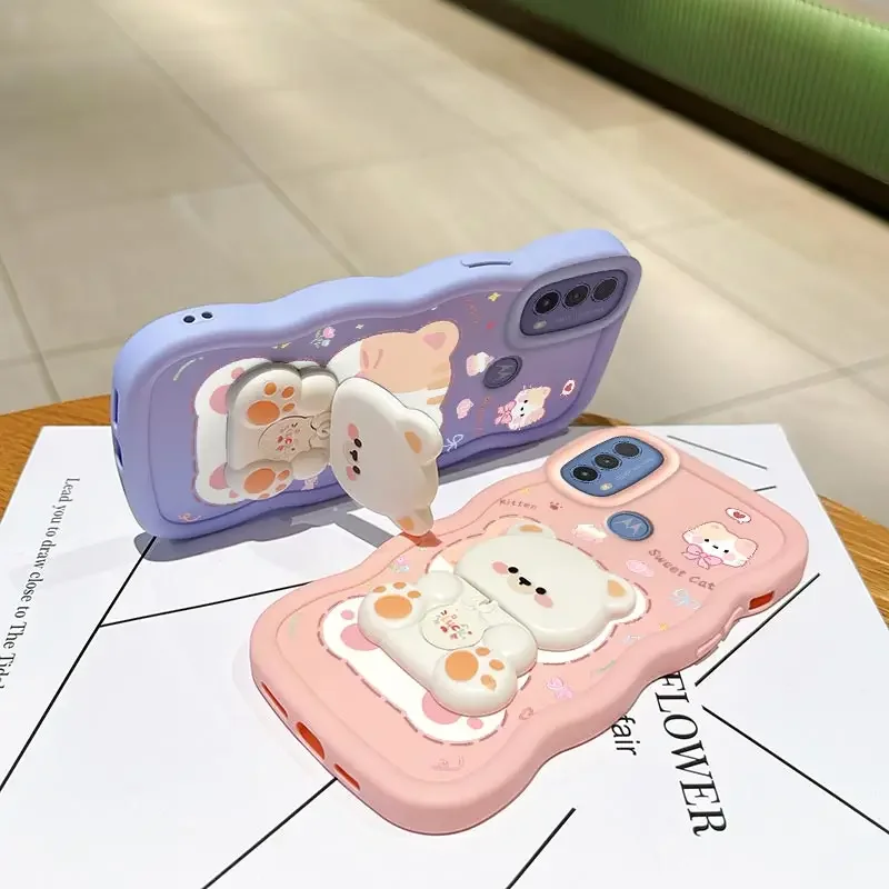 E40 いたずら猫ブラケット 波型シリコン製スマホケース Moto E40 E14 E13 E15 E32 E30 E22S Edge 60S 60Pro 60F 60 40Neo カバー用