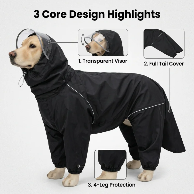 Dog raincoat full body waterproof pet raincoat with tail cover reflective pet raincoat suitable for small medium and large dogs