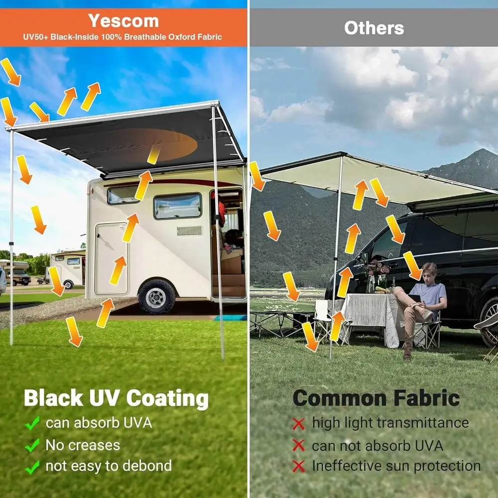 Retractable Vehicle Awning, 6.6'x8.4', Blackout Coating for Car Side, Overlanding Shade, Outdoor Camping