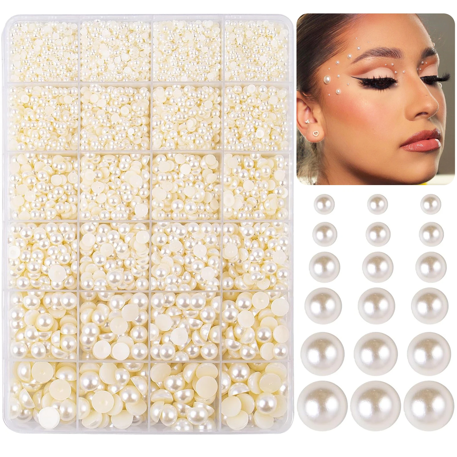 

8650PCS Flatback Pearls and Rhinestones for Bedazzling, White Mixed Size 3-8mm Resin Rhinestones Gems and Half Pearls for Nail