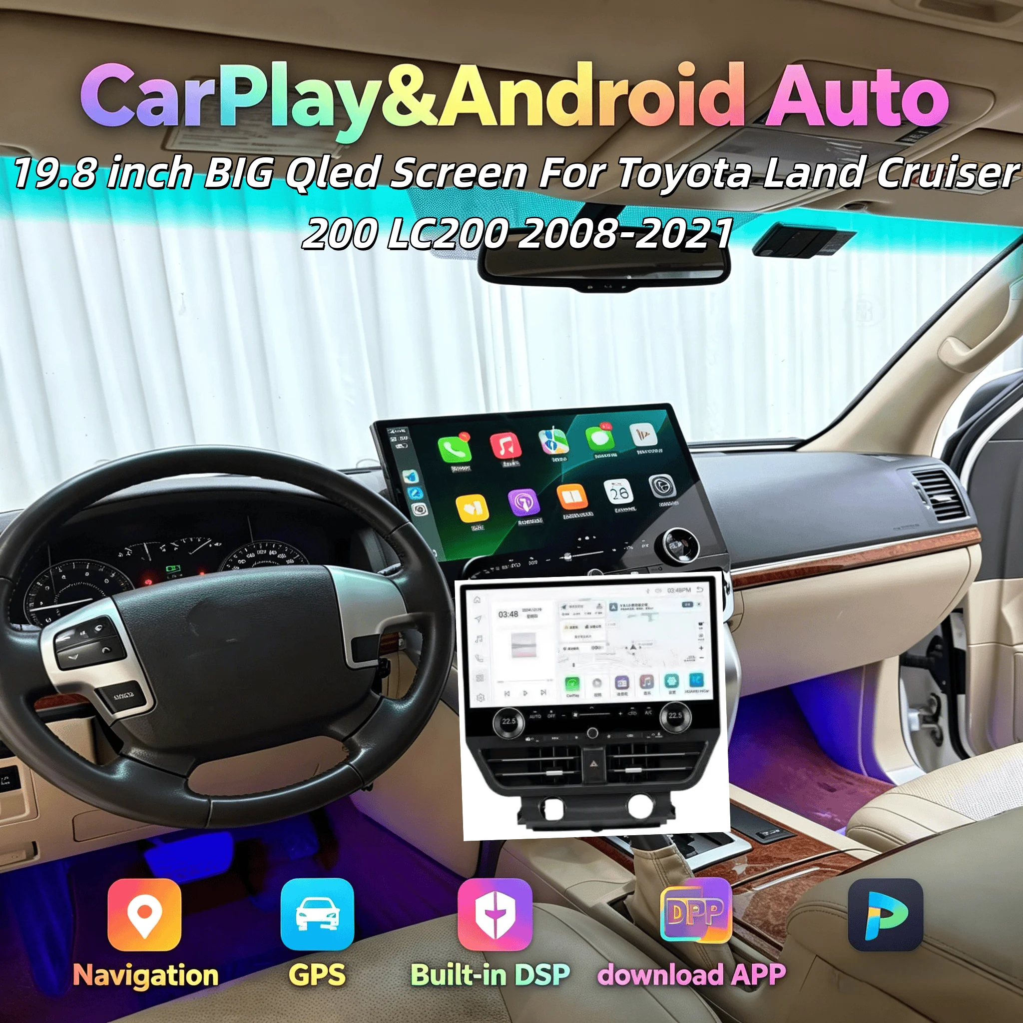 

Big Qled Smart Screen Android 4G wifi Car Radio For Toyota Land Cruiser 200 LC200 2008-2021 Carplay 2 Din Stereo Video Player