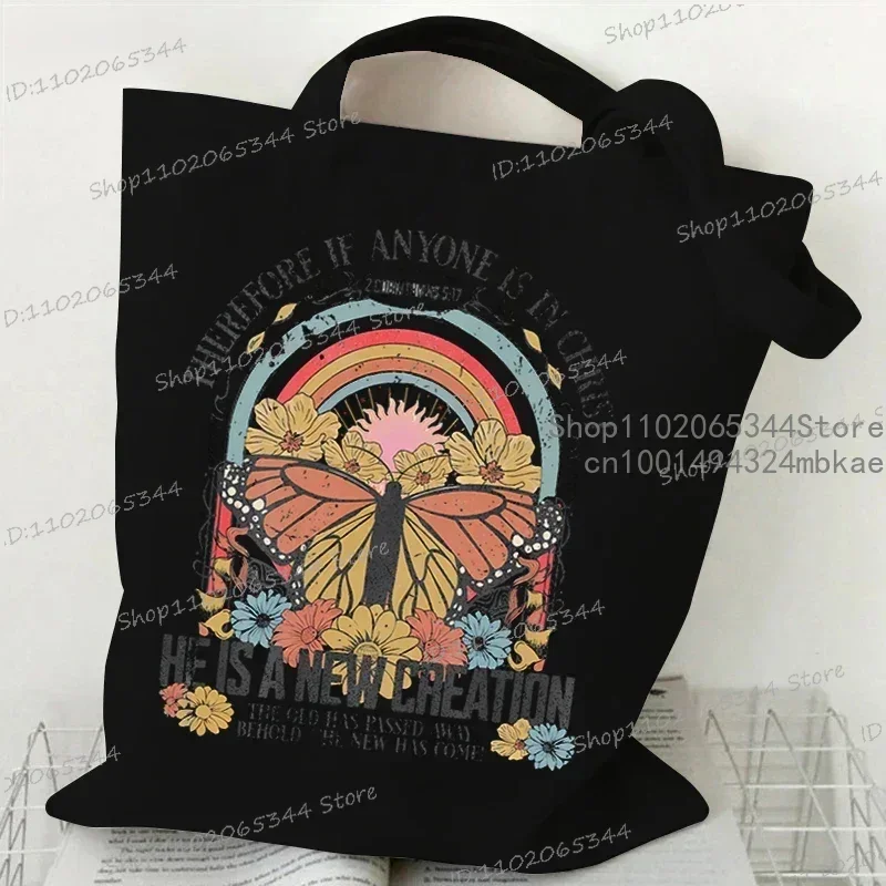 Women Handbags Jesus Butterfly Canvas Bag Vintage Flower Butterfly Fashion Tote Bags Christianity Trend Side Bag for Ladies 2024