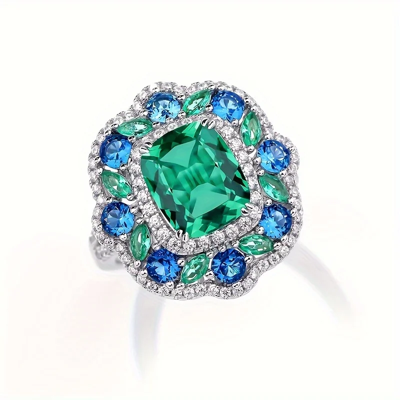 

S925 Silver 5 Carat Tourmaline Green Zircon Ring Colored Gemstone