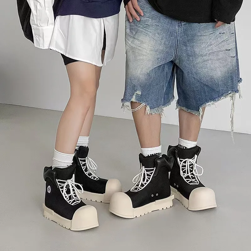 2025 Thick Soled Canvas Shell Toe Shoes Men's New Round Toe High Top Shoes Big Toe Ugly and Cute Sneakers