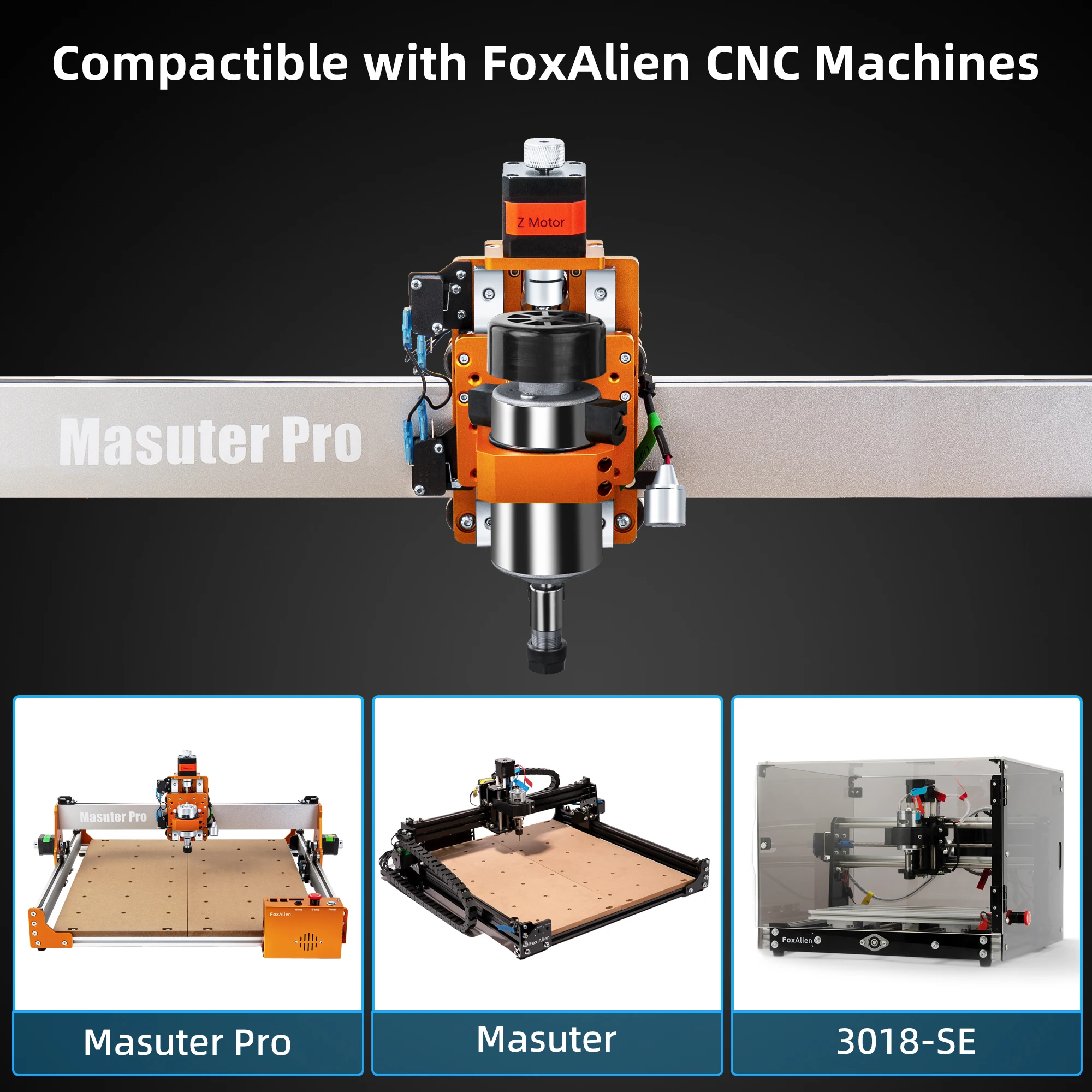 FoxAlien-Kit de Motor de husillo de 300W con caja de controlador para máquina enrutadora CNC, Compatible con 4040XE WM3020 Masuter Pro Vasto