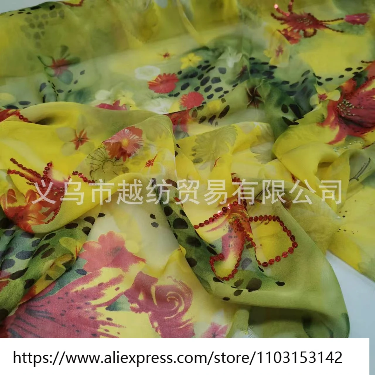 Designer naaistof lichtgewicht dameszijde Qiao Qi geborduurde pailletten 8momme doek modejurk