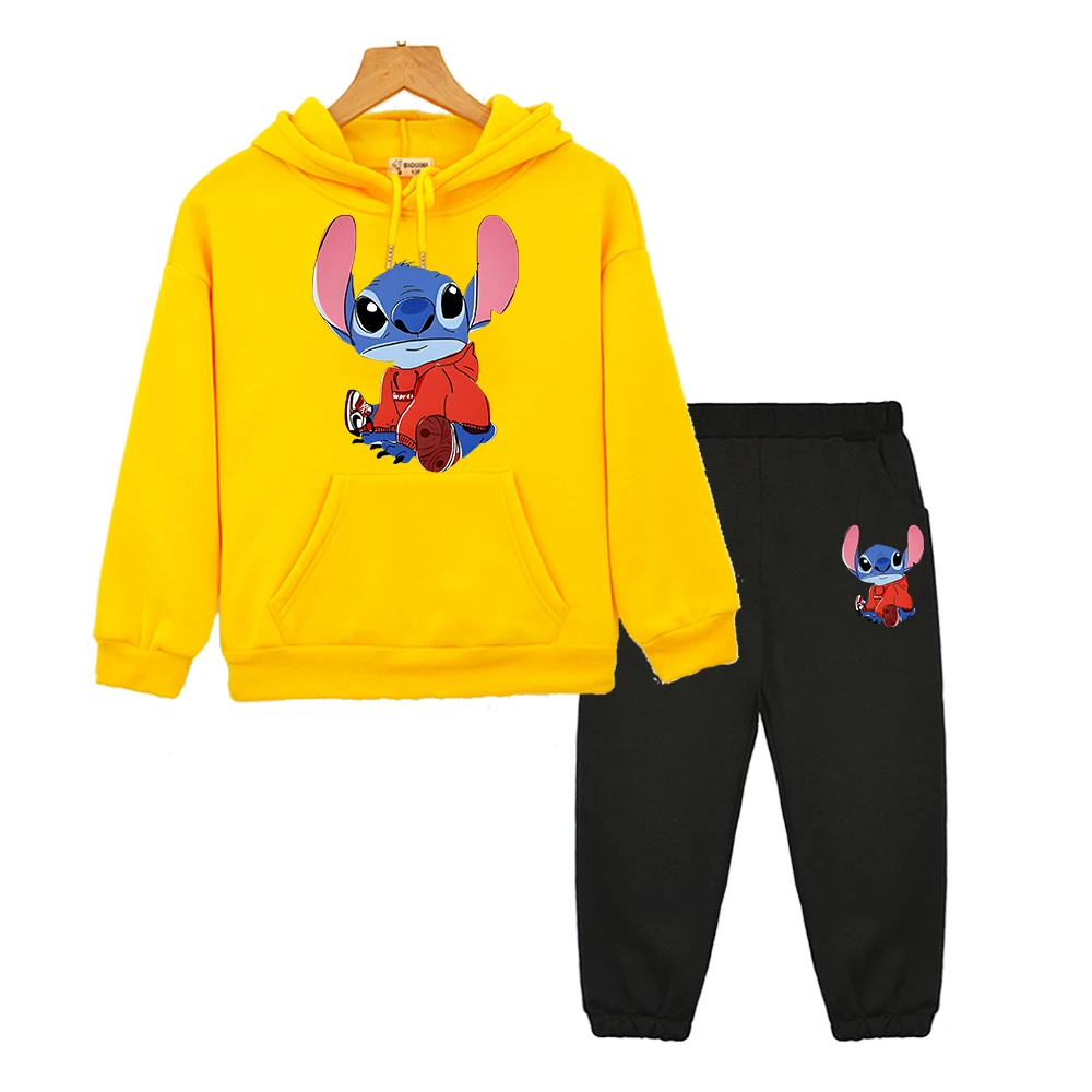 

boy girl Hooded Sets Stitch Disney 2pcs pullover+pants Casual Jacket disney Anime hoodie Fleece sweatshirt kids boutique clothes