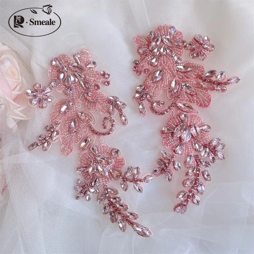 1 Paar handgenähte Glas-Bohrspiegelblumen, funkelnde Strassblumen für Mäntel, Taillenbänder, Schultern, Hochzeitskleider, DIY-Applikation RS4898 – Detail 3