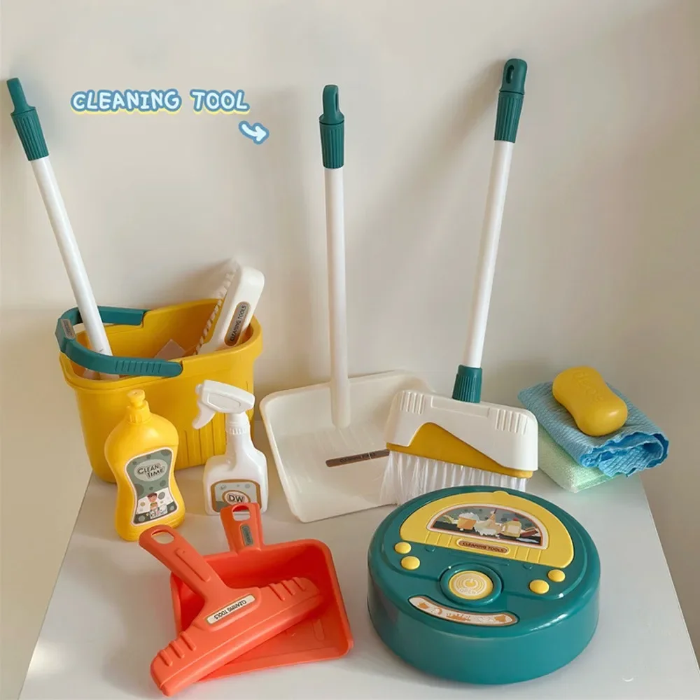 12 stks/set Kids Cleaning Set Huishoudelijk Benodigdheden Kit met Stoffer Bezem Emmer Mop Cleaning Set Speelhuis Speelgoed voor Jongens & Meisjes