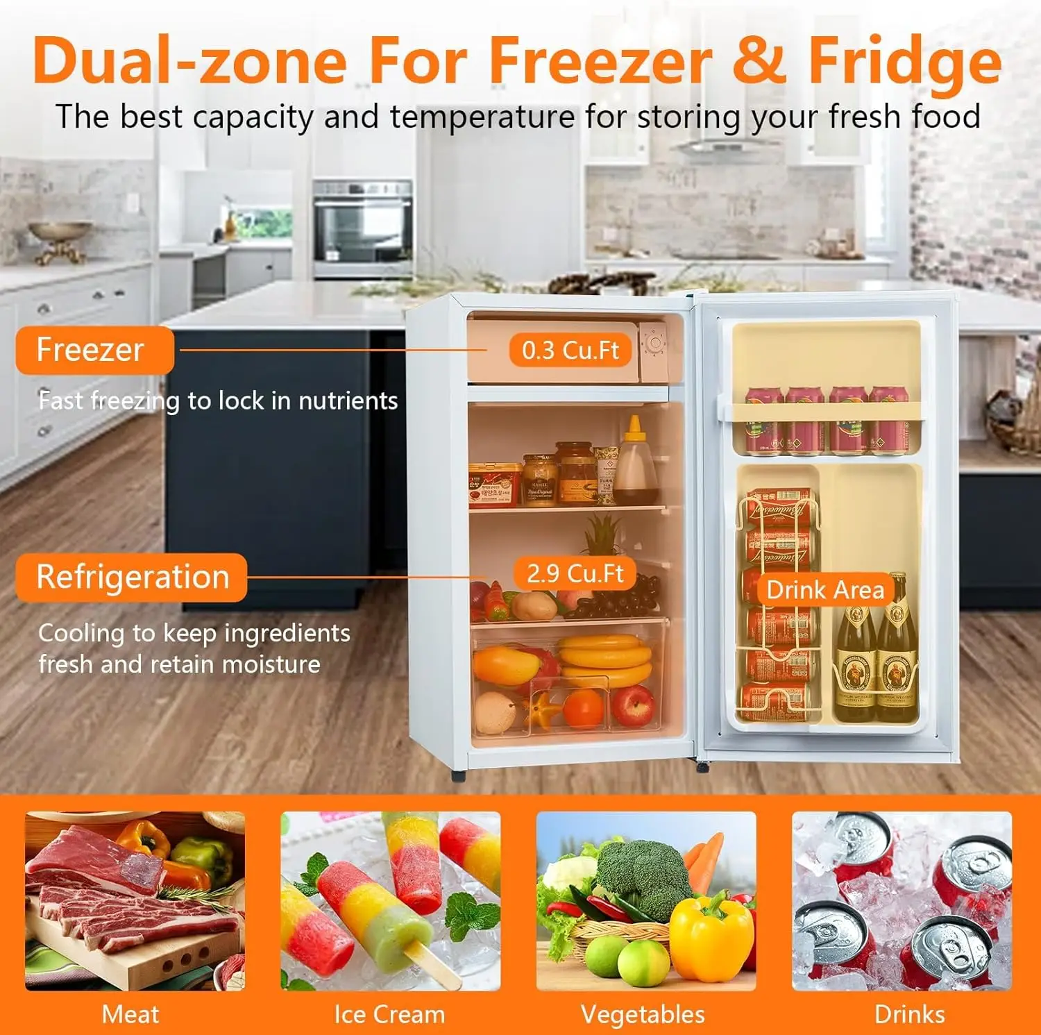 Small Refrigerator With Freezer, 3.2 Cu.Ft.Refrigerator, Adjustable Thermostat Control, Mini Fridge Or Bedroom, Apartment,Office