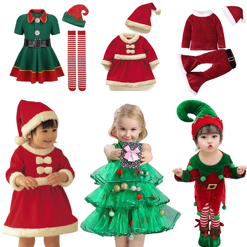 Año nuevo niños Santa Claus niño bebé rojo ropa de Navidad fiesta vestido rojo conjunto para niños disfraz de Navidad conjunto de Papá Noel