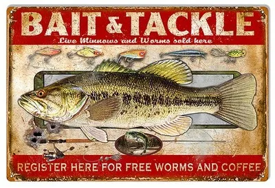 WEERSHUNILYIBGO Bait and Tackle Hunting and Fishing Metal Sign Vintage Metal
