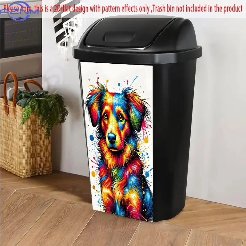 1pc 2D FLAT Colorful Dog Portrait Self-Adhesive Dustbin Stickers, Non-Festive, PVC Trash Can Decorative Stickers, .01× cm, Sui
