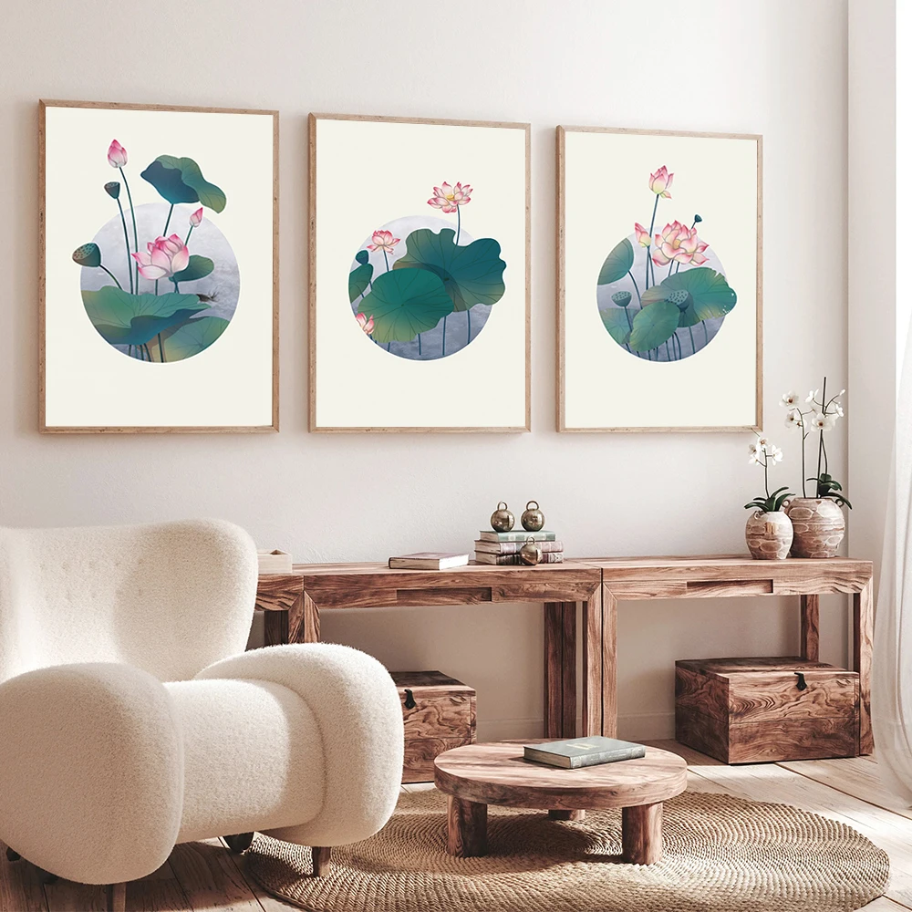 Chinese style hand-painted lotus decorative painting with Chinese artistic conception Decoration for home Poster Print wall Art