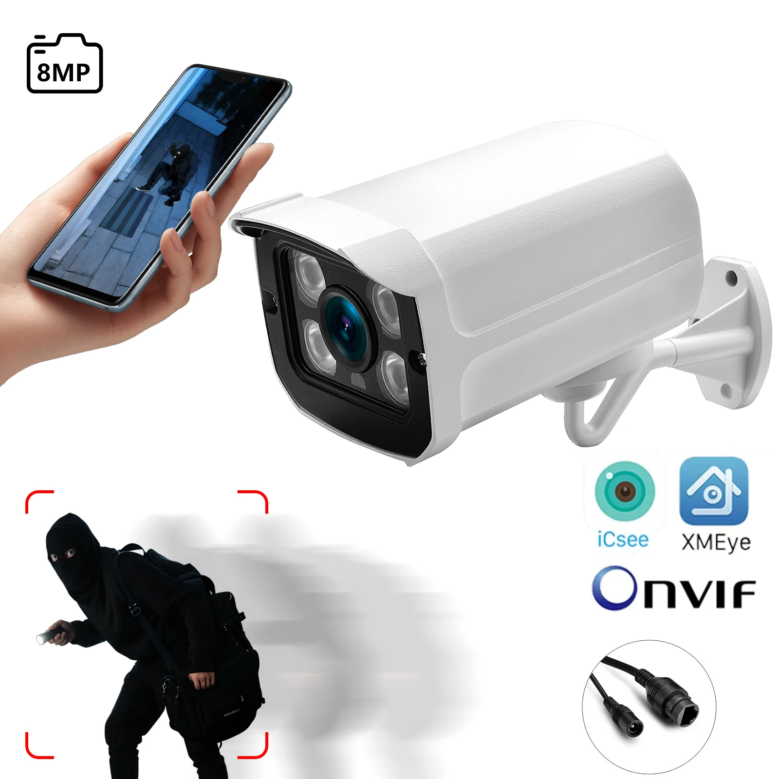 Full HD 5MP 3MP 2MP cámara de vigilancia tipo bala para exteriores POE IP cámara nocturna 3,6mm gran angular caja de Metal CCTV sistema de cámara de red