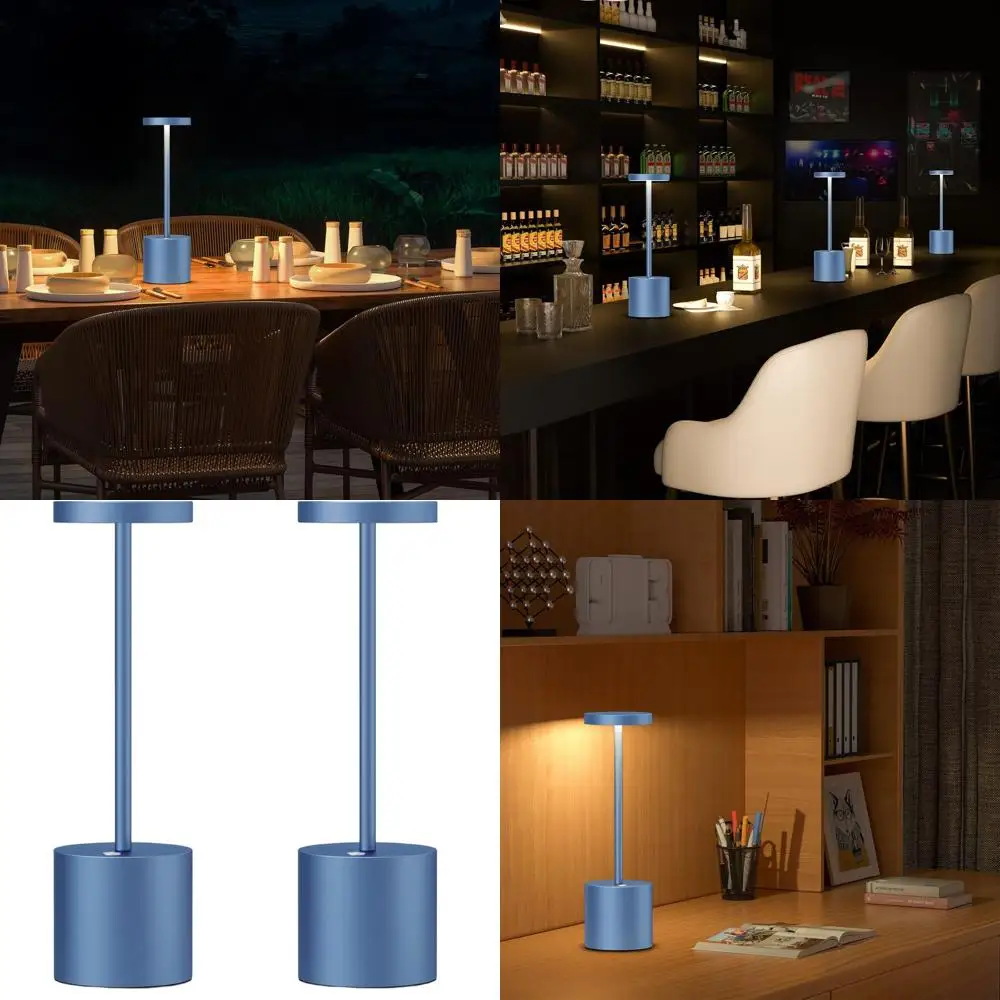 

2-Pack Rechargeable LED Table Lamps with 5000mAh Battery, Dimming Feature, Portable for Home, Office, and Outdoor Use (Blue)