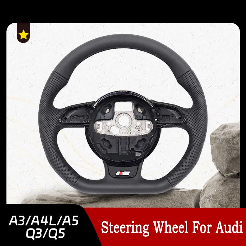 

For Audi A4 B8 A5 A6 A7 Q3 Q5 Q7 Black Semi Perforated Leather Multifunctional Steering Wheel Without Paddles Car Accessories