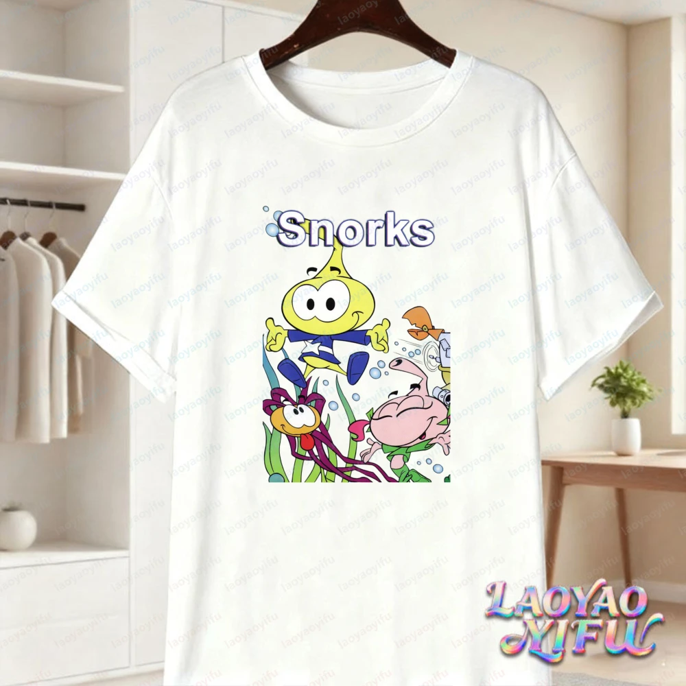 Snorks Cartoon Character Print T Shirt Vintage 80s Classic Anime Graphic Tee Casual Cotton Tops for Men Women Summer Streetwear