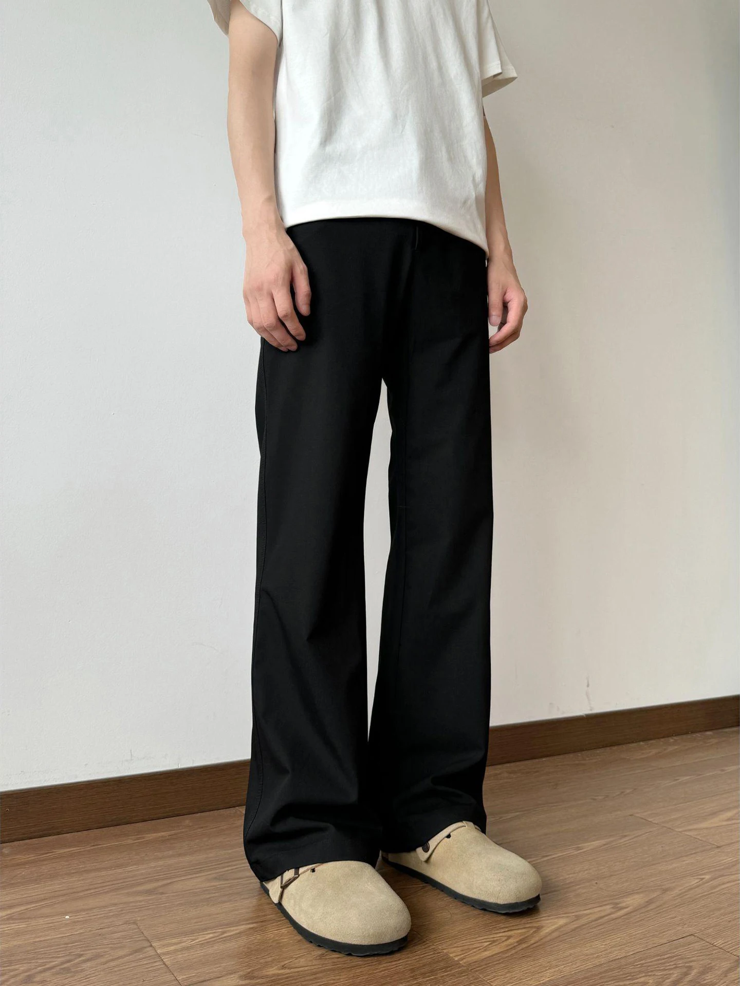 Black Straight Leg Ice Silk Pants Men's Summer Thin Bow Knife Flared West Pants Drapey High-End Casual Suit Pants