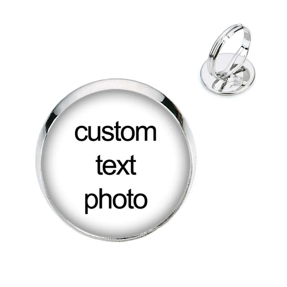 Customized Photo Glass Ring Logo Photo Jewelry Round Mens Women For Family Wedding Personalized Custom Gifts