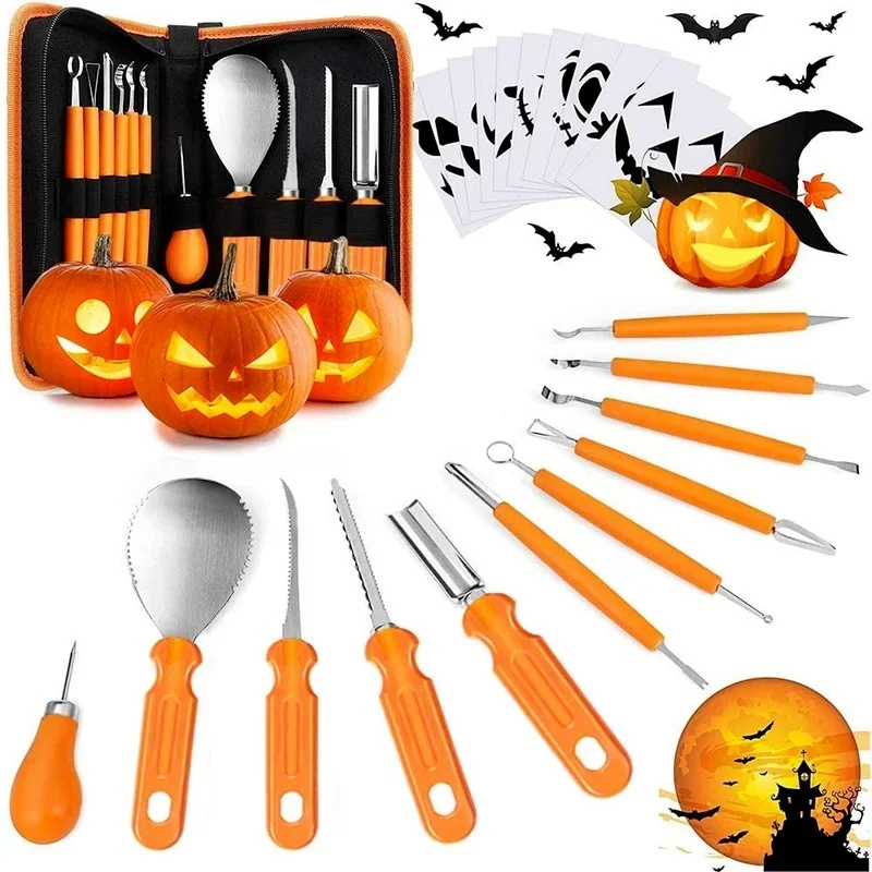 

11 Pieces of Pumpkin Carving Tool Kit Stainless Steel Set Pumpkin Pattern Carving Knife for Halloween Decoration