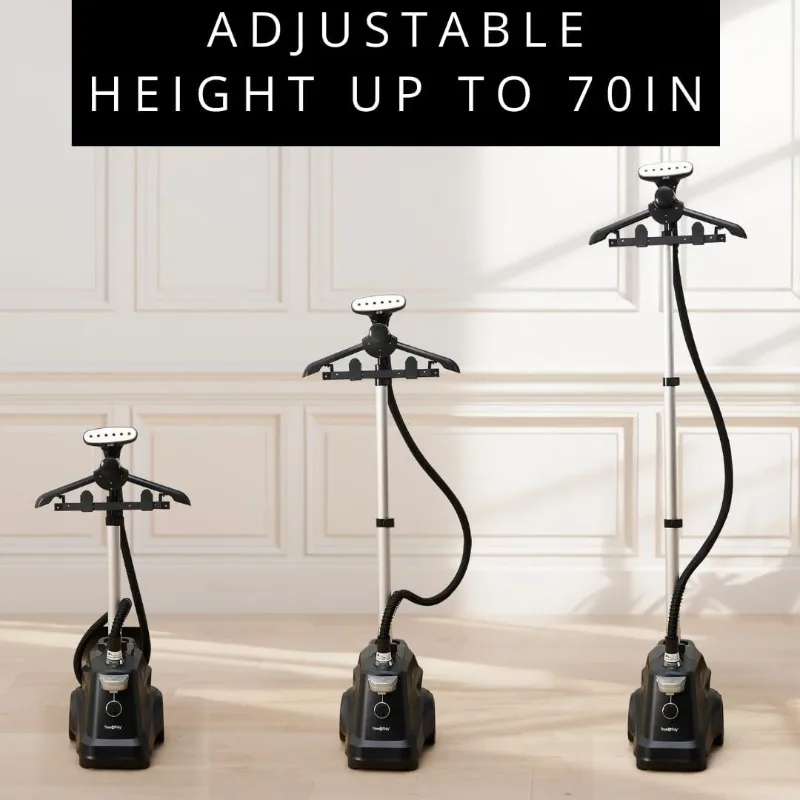 حقيقي ومرتب ®   مكواة بخار للملابس الصناعية شديدة التحمل، 1800 واط، خزان مياه 3 لتر (أسود غير لامع، إيقاف تلقائي ذكي)