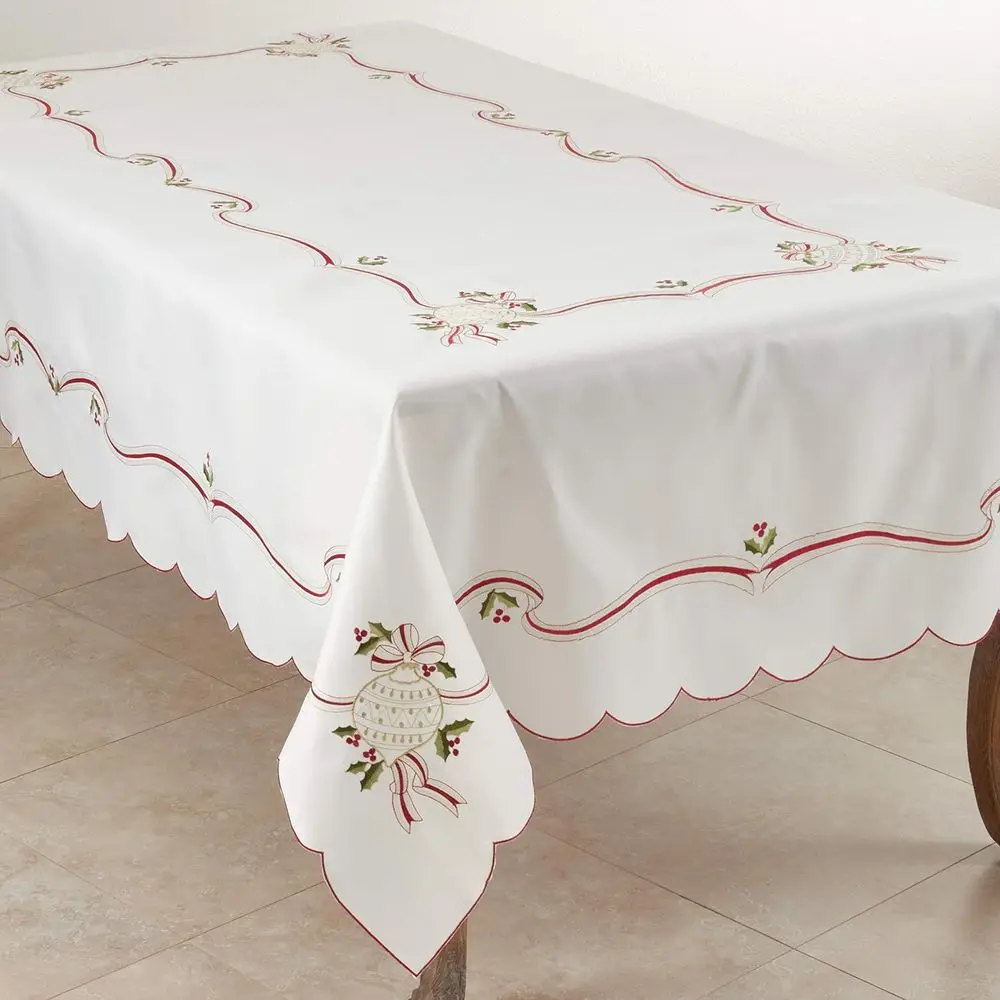 

Ivory 65x140 Embroidered Christmas Tablecloth - Holiday Ornamental Collection