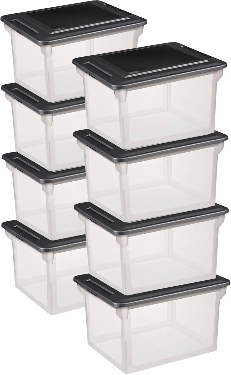 

Набор из 8 прозрачных коробок для файлов с черными крышками для подвесных папок форматов Letter и Legal — штабелируемые пластиковые контейнеры для документов и бумаг