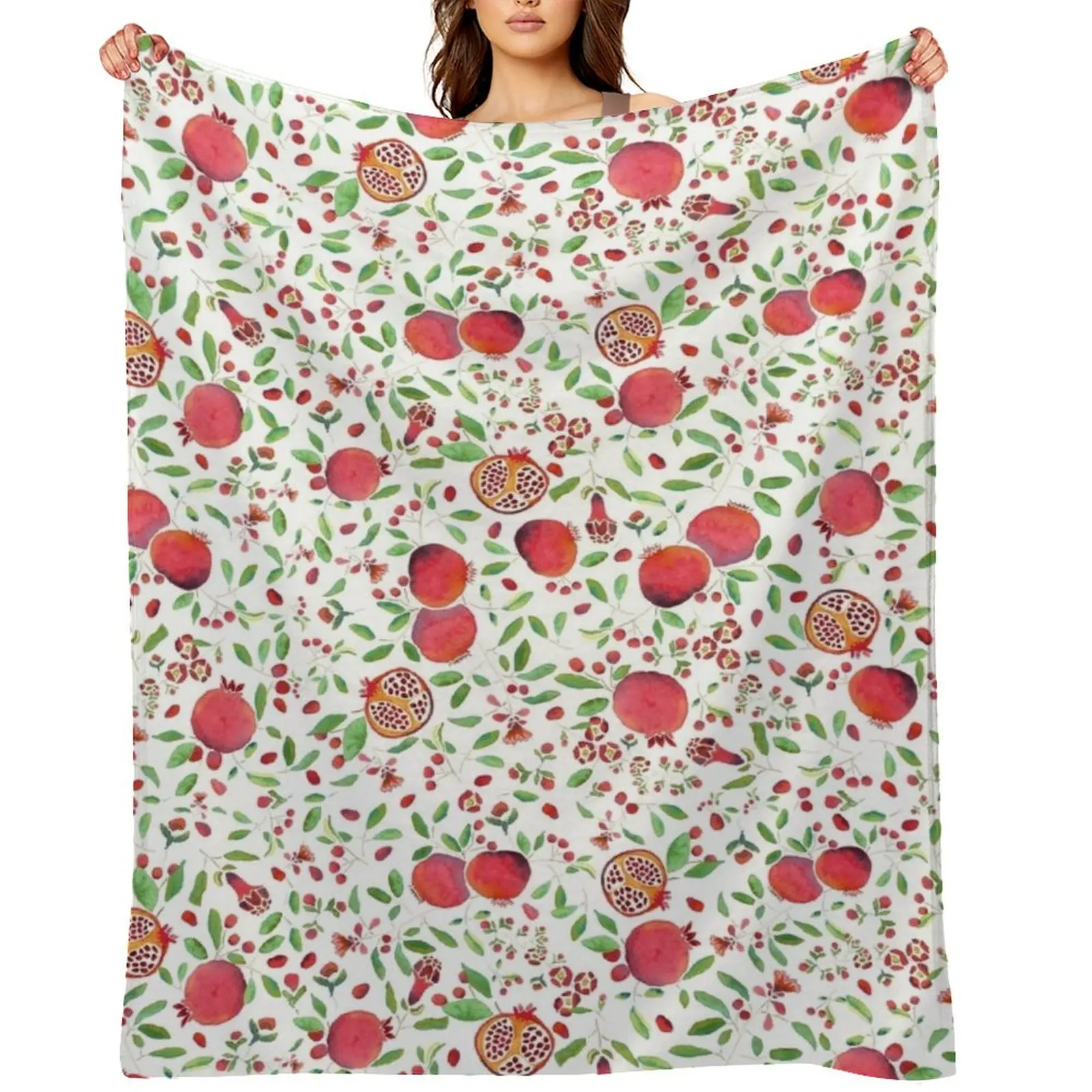

Pomegranates on White Background by MarcyBrennanArt Throw Blanket Sofa Throw Beautifuls Furry halloween Blankets